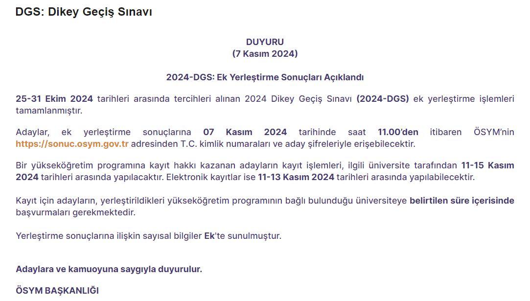 2024 DGS Ek Tercih Sonuçları Açıklandı